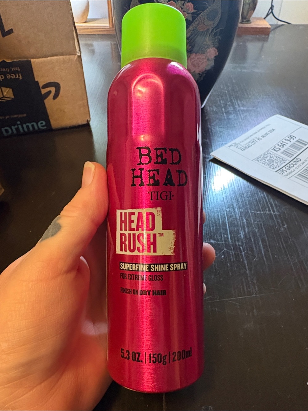 BedHead Head Rush Superfine Shine Spray in Bright Pink with Neon Green Cap